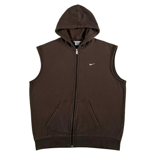 00s Nike Brown Sleeveless z/u Hoodie- XL