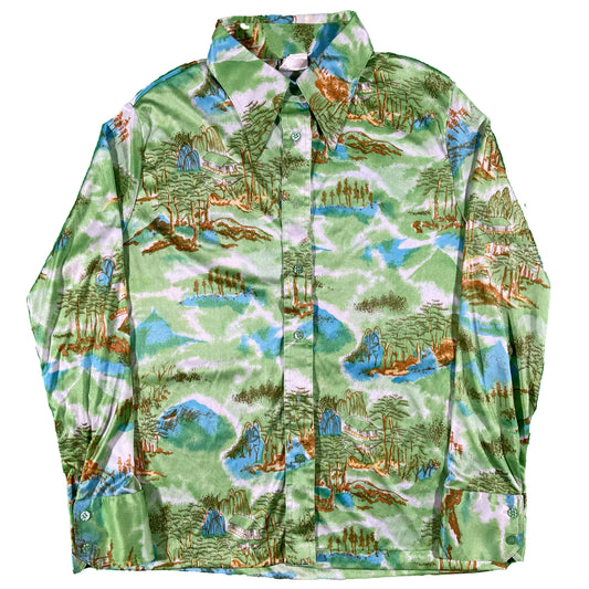 70s 3-Dee Poly Landscape Long Sleeve Button Up- M
