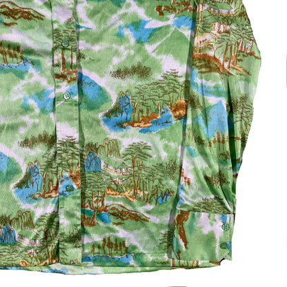 70s 3-Dee Poly Landscape Long Sleeve Button Up- M