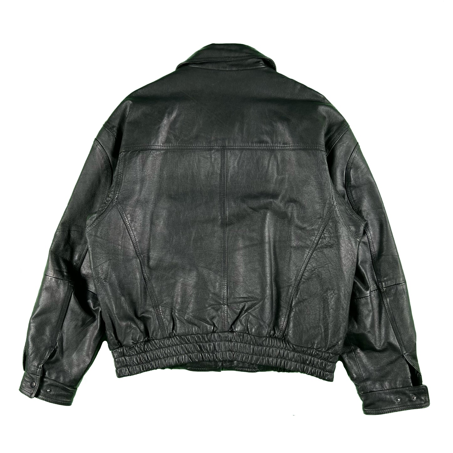 00s Boxy Black Leather Biker Jacket- L