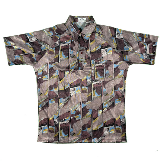 80s Polyester Psychedelic Polo Shirt- L