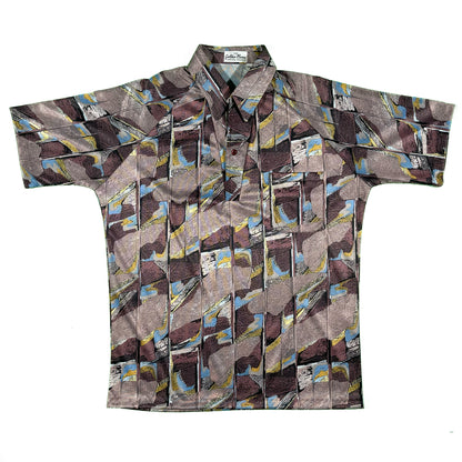 80s Polyester Psychedelic Polo Shirt- L