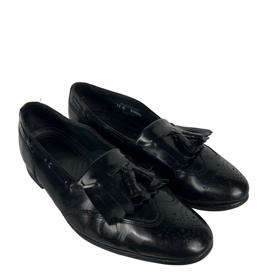 90s Black Leather Tassel Loafers- M's 11, W's 12.5