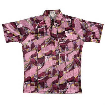 80s Polyester Psychedelic Polo Shirt- L