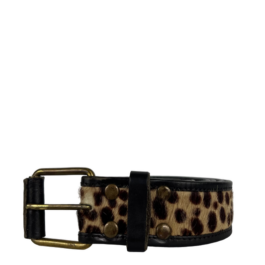 00s Distressed Cheetah Print Hair Leather Belt- M