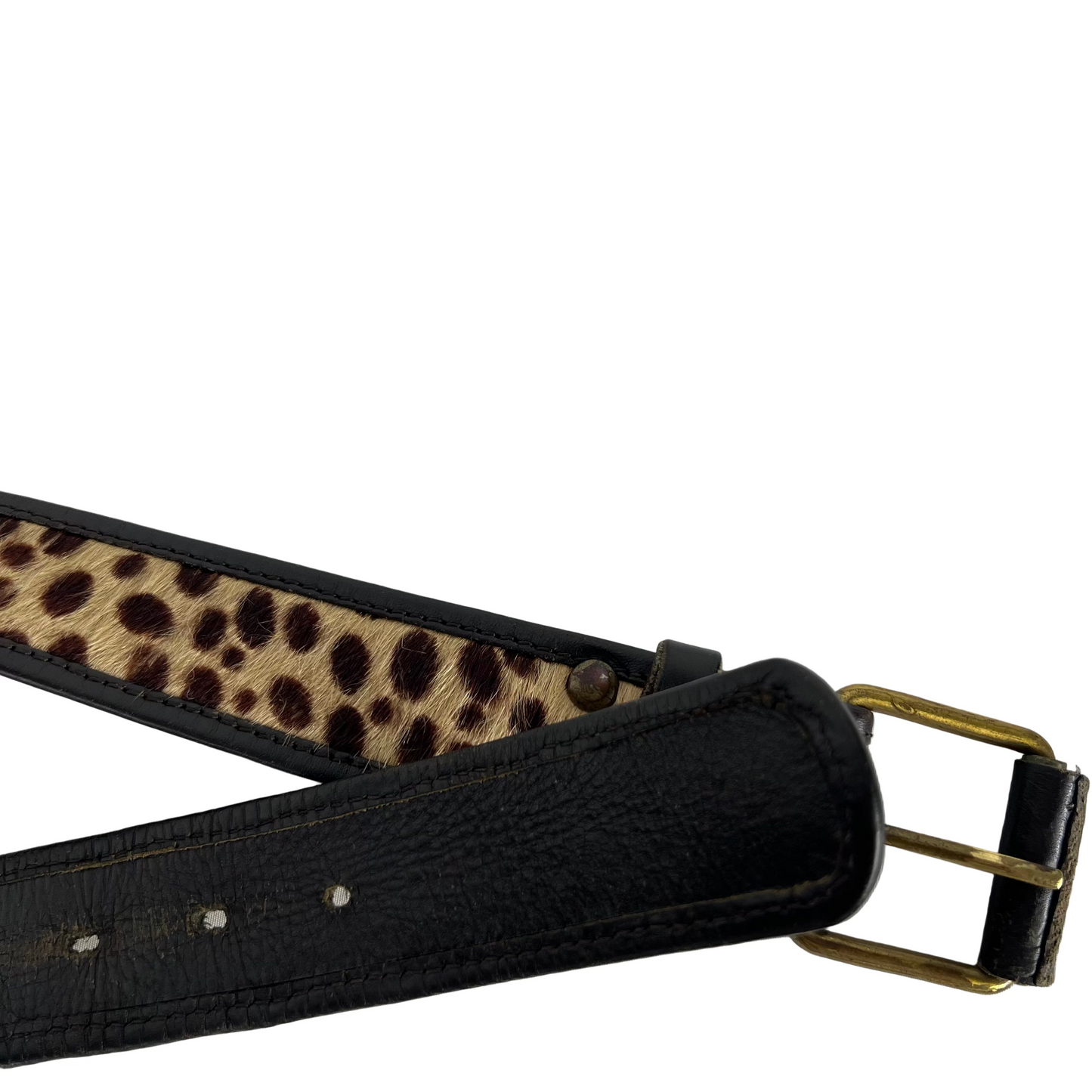 00s Distressed Cheetah Print Hair Leather Belt- M