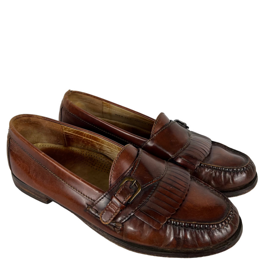 90s Brown Leather Buckle Tassel Loafers- M's 11, W's 12.5