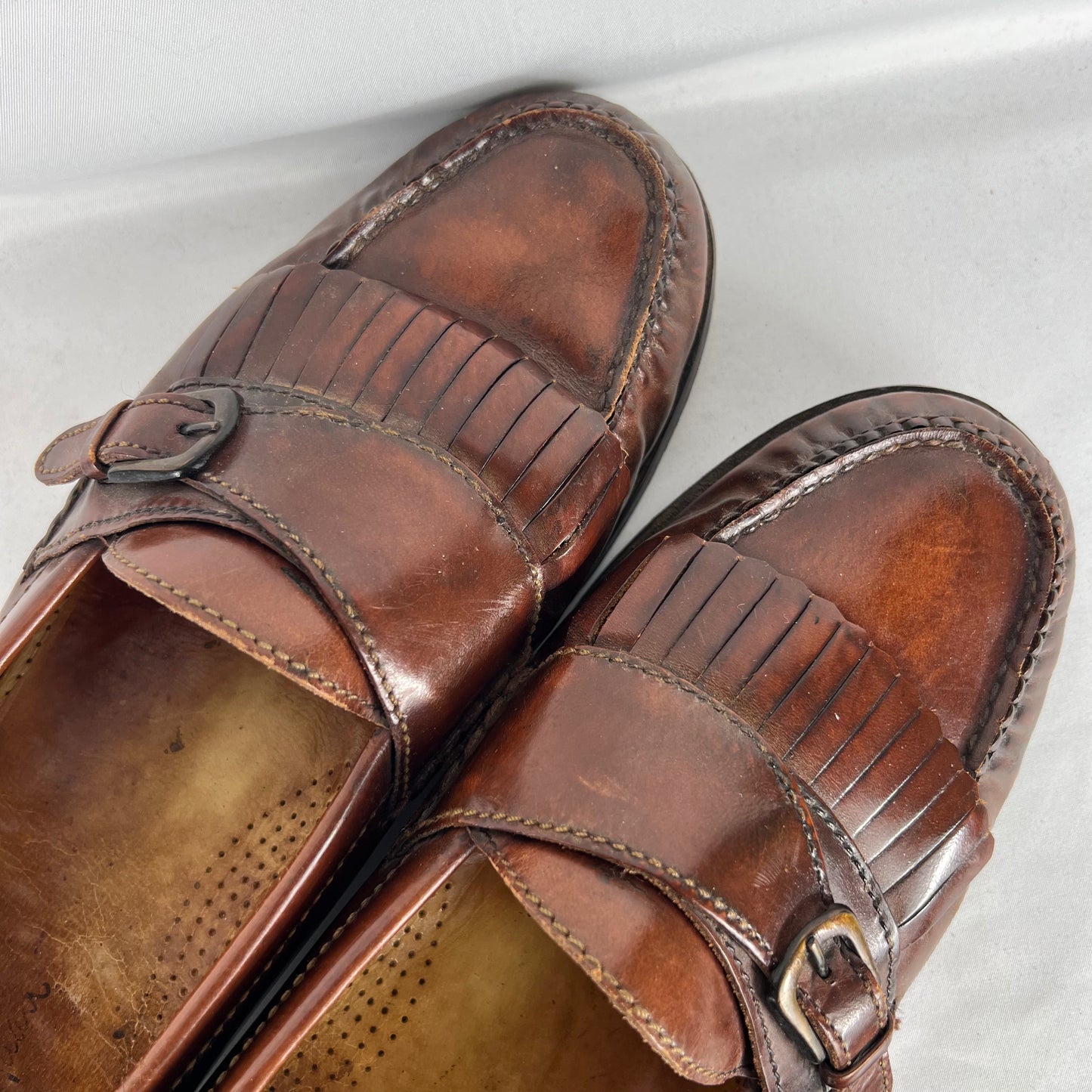 90s Brown Leather Buckle Tassel Loafers- M's 11, W's 12.5