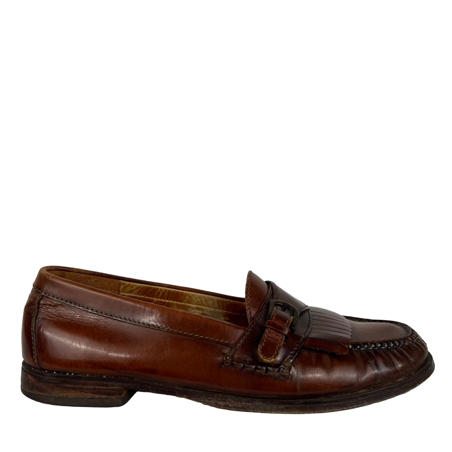 90s Brown Leather Buckle Tassel Loafers- M's 11, W's 12.5