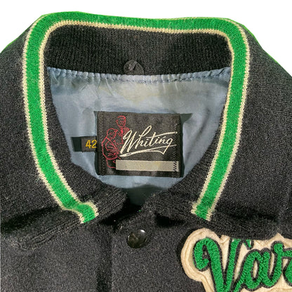 70s Wool Chain Stitch Varsity Jacket- L