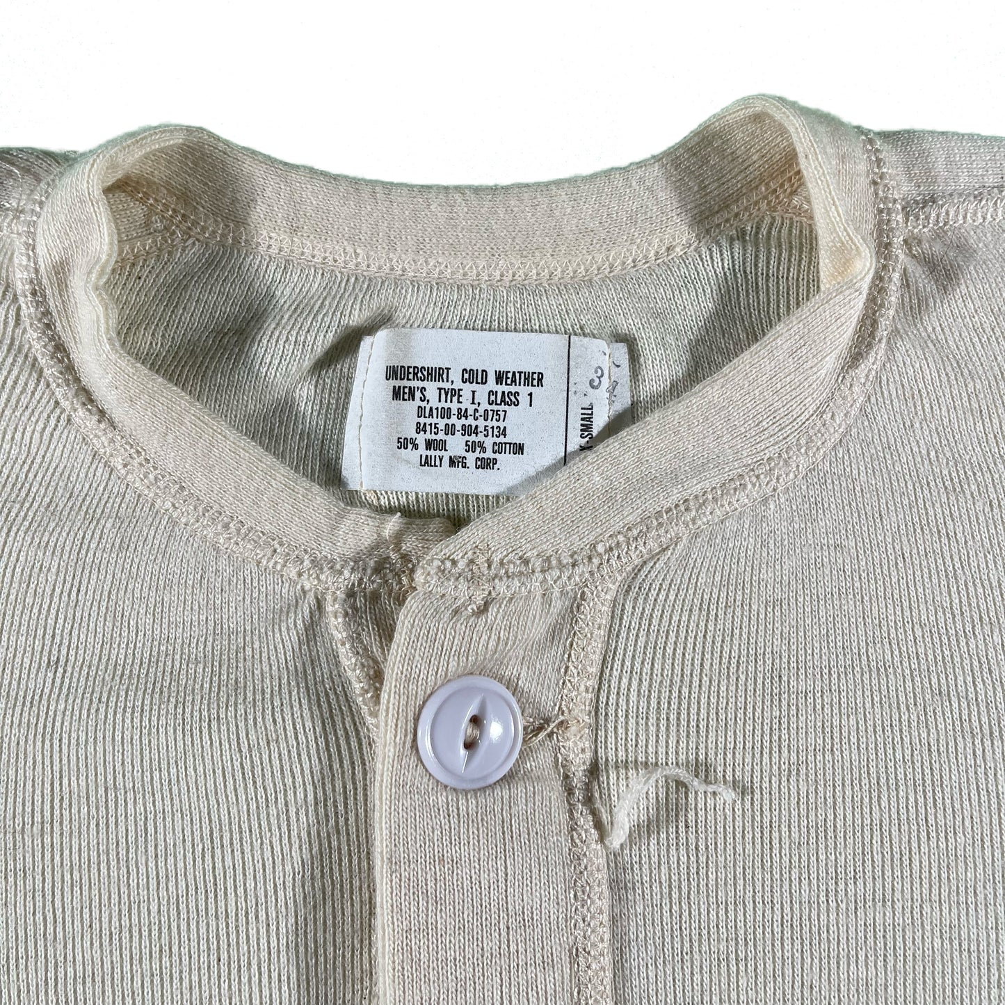 80s Cream Military Henley Thermal- XS