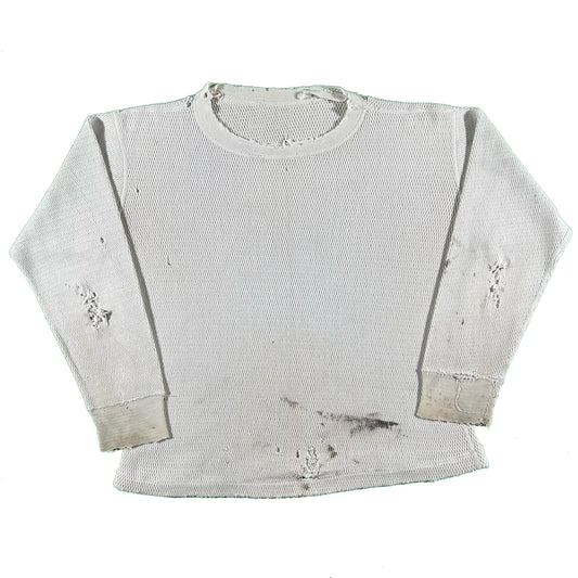 70s Thrashed Boxy Waffle Knit Cotton Thermal- S