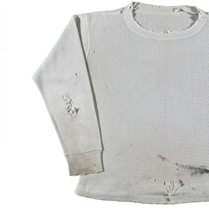 70s Thrashed Boxy Waffle Knit Cotton Thermal- S