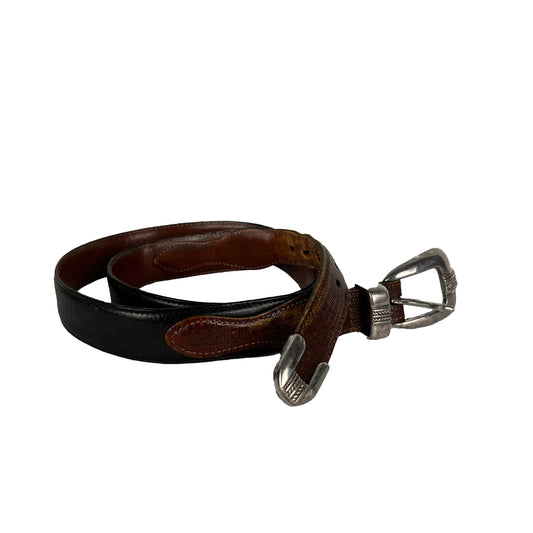90s Metal 3 Piece Two Tone Leather Belt- 36"