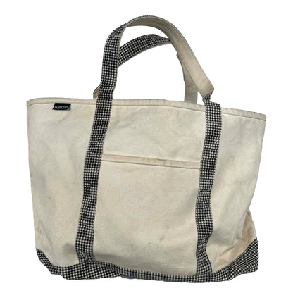 90s Lands End Gingham Plaid Canvas Tote Bag- Large