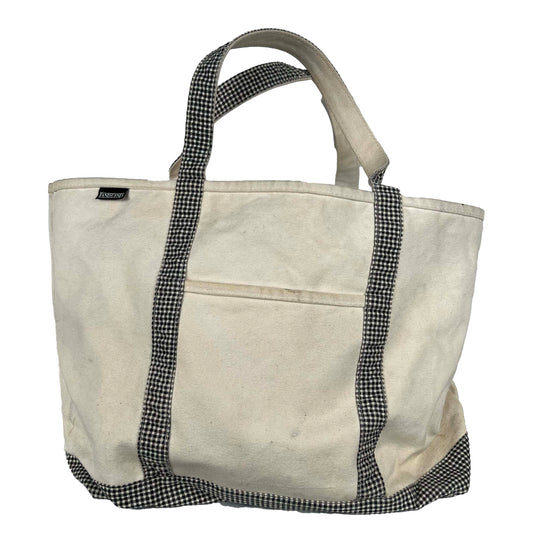 90s Lands End Gingham Plaid Canvas Tote Bag- Large