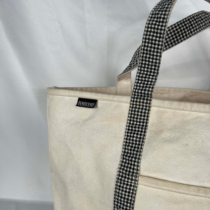 90s Lands End Gingham Plaid Canvas Tote Bag- Large