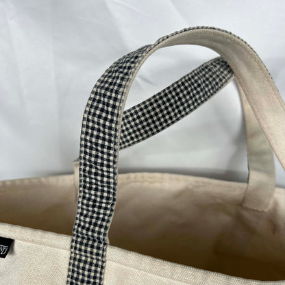 90s Lands End Gingham Plaid Canvas Tote Bag- Large