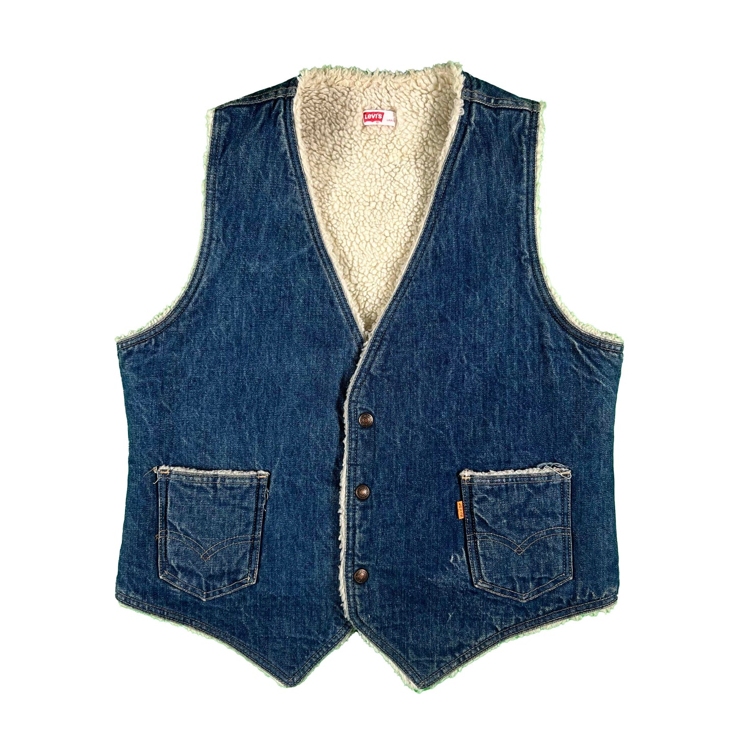 70s Levi's Orange Tab Denim Sherpa Lined Vest- M & L