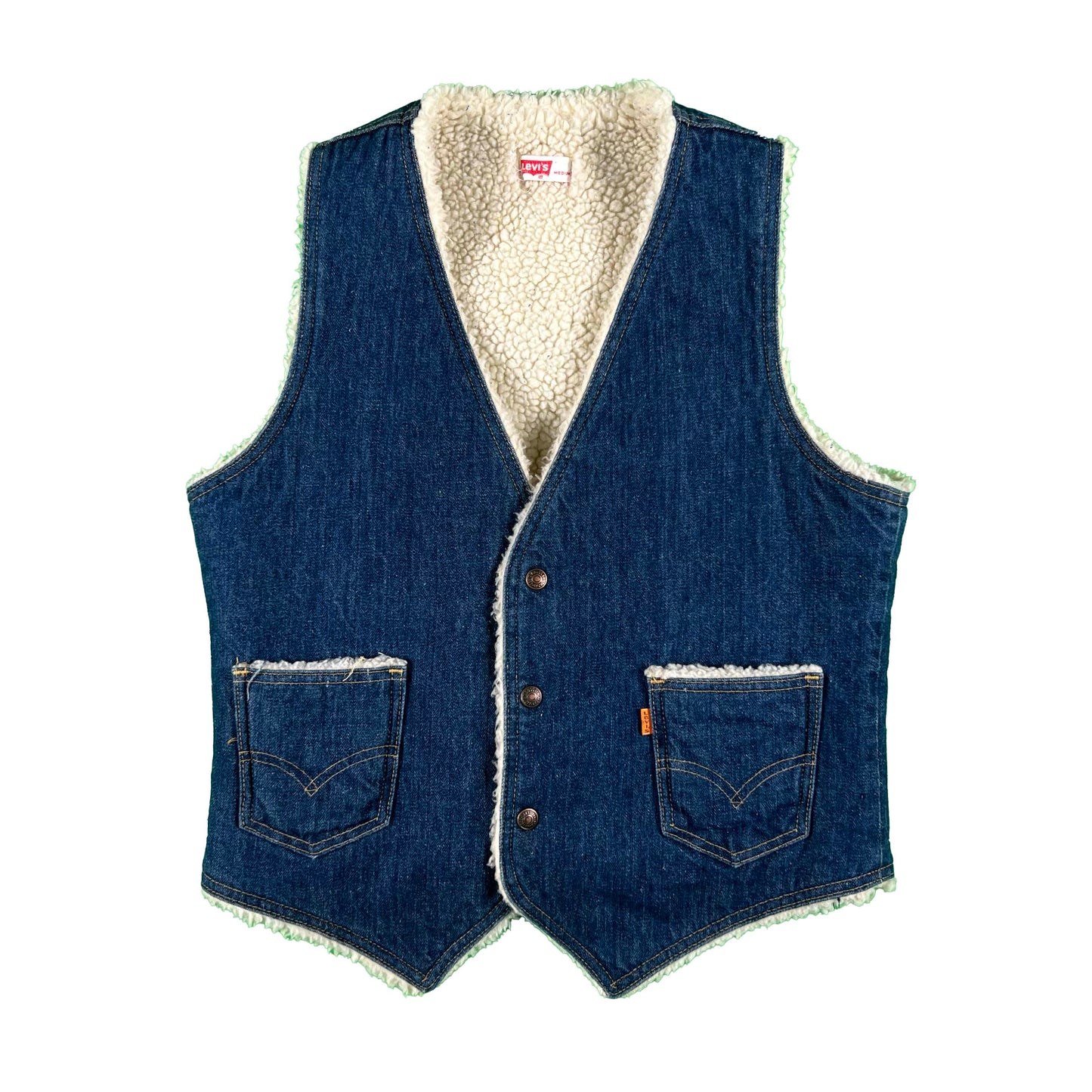 70s Levi's Orange Tab Denim Sherpa Lined Vest- M & L