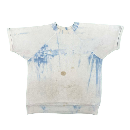 70s Icy Blue Tie Dye Short Sleeve Sweatshirt- M