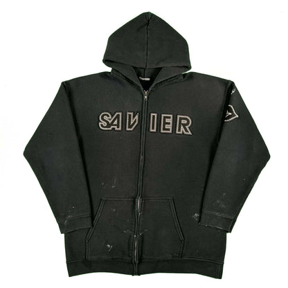 90s 'Savier' Black Zip Up Hoodie- L