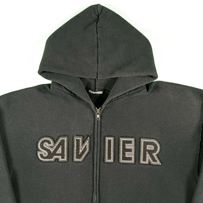 90s 'Savier' Black Zip Up Hoodie- L