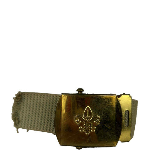 80s Boy Scouts Brass Buckle Belt- ONE SIZE