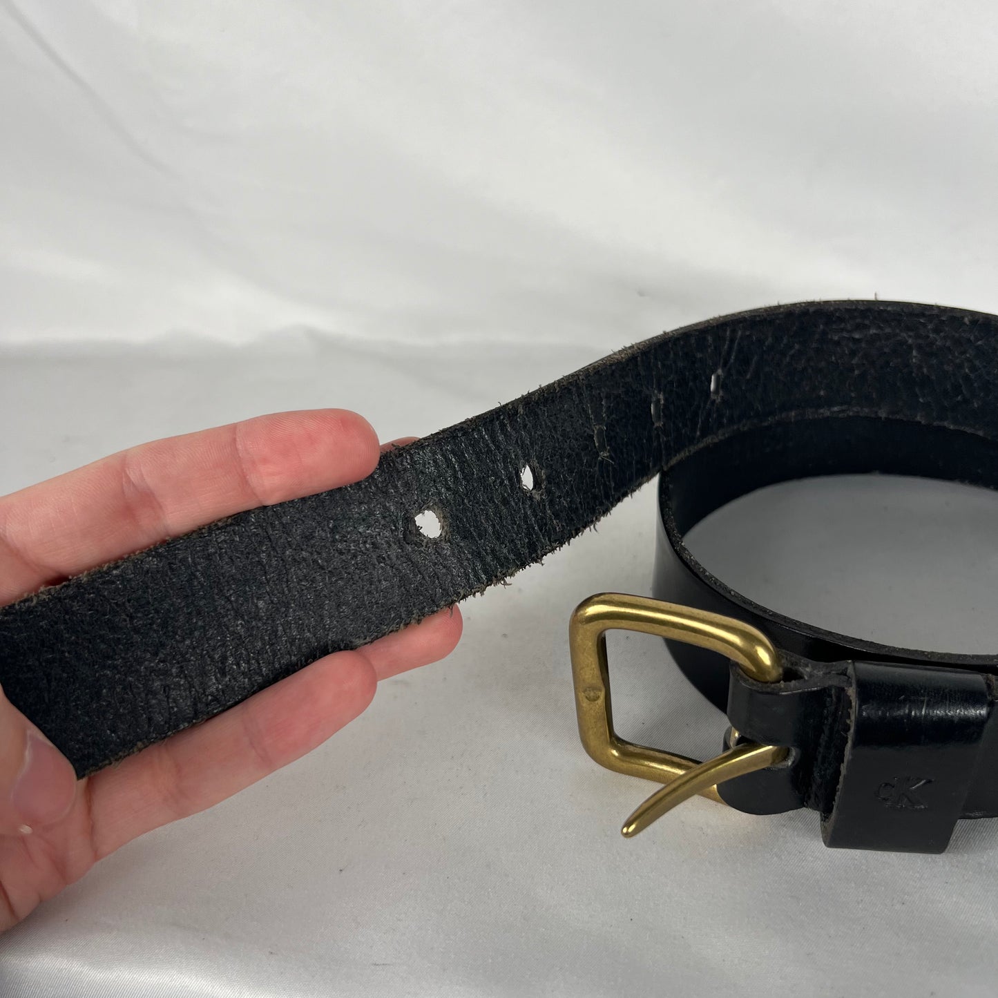 00s Calvin Klein Black Leather Belt- 26"-30"