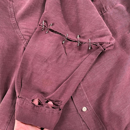 90s Safety Pinned/Thrashed Silk Shirt- XL