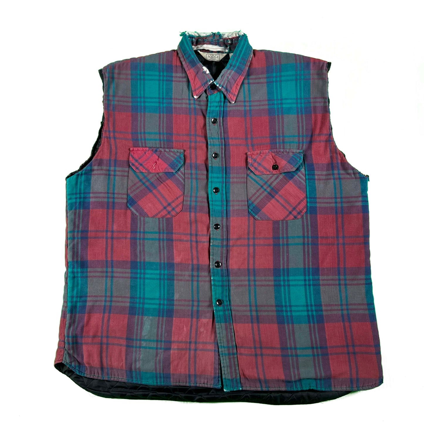 90s Sears Quilt Lined Plaid Flannel Vest- XL