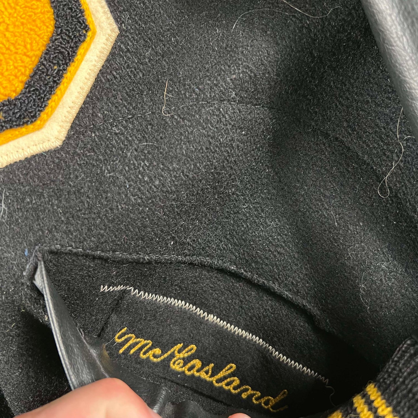 70s Black and Yellow Varsity Jacket- L