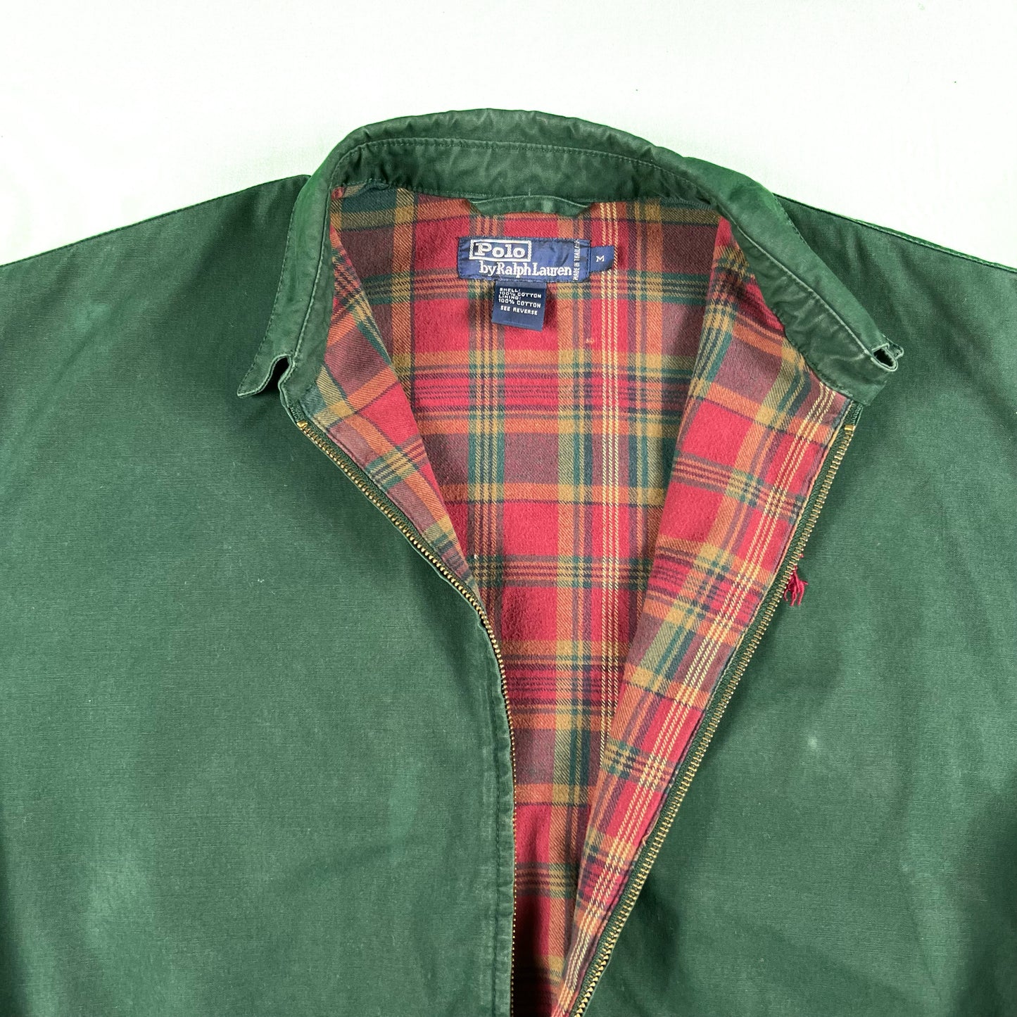 90s Forest Green Polo RL Plaid Lined Harrington Jacket- M