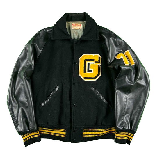 70s Black and Yellow Varsity Jacket- L
