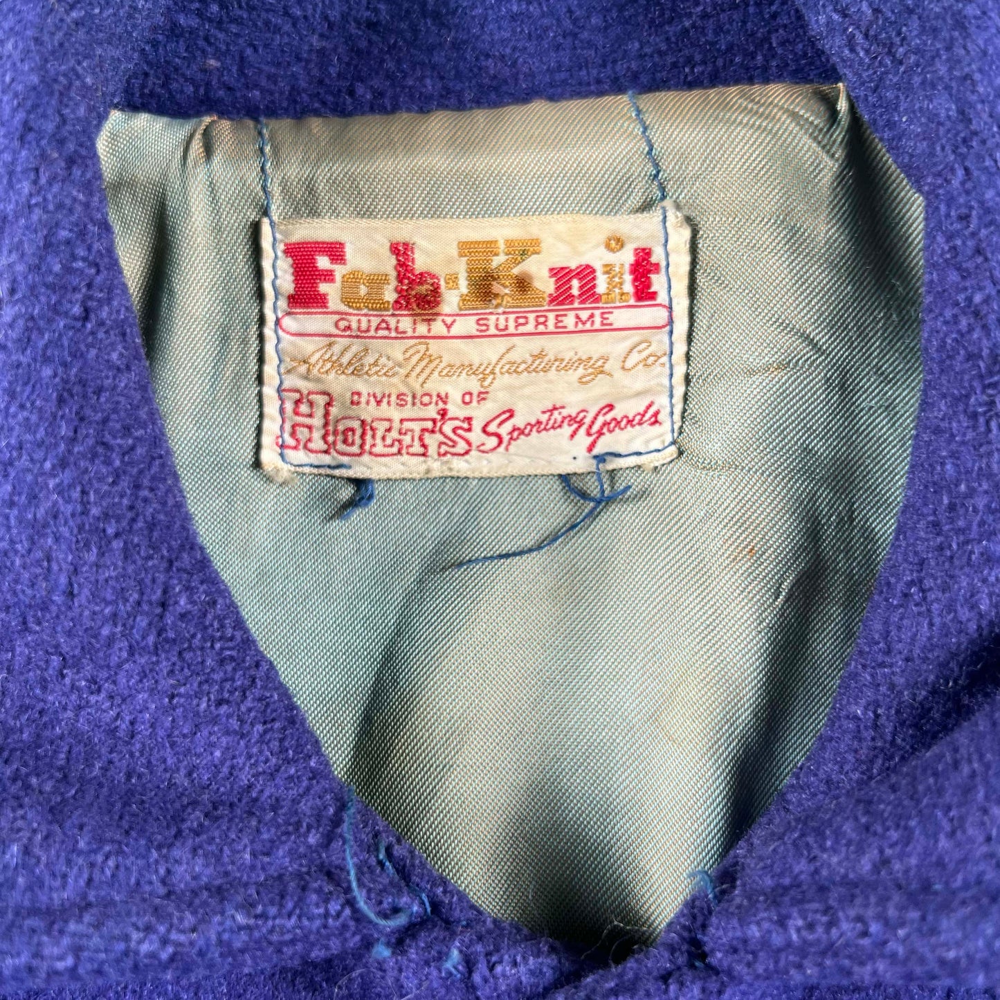 70s Leather Sided Blue Wool Varsity Jacket- S