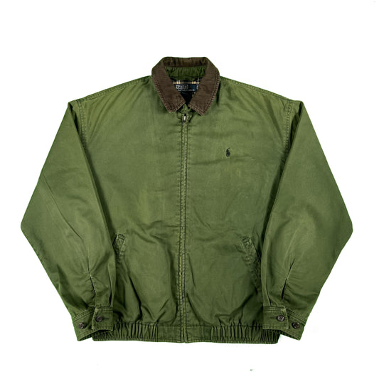 90s Faded Olive Green Polo RL Plaid Lined Harrington Jacket- M