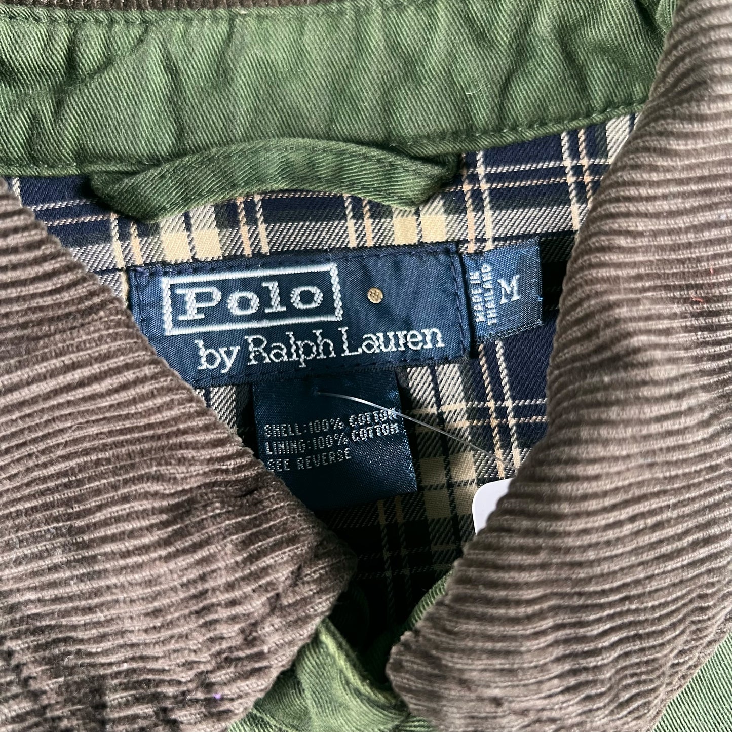 90s Faded Olive Green Polo RL Plaid Lined Harrington Jacket- M