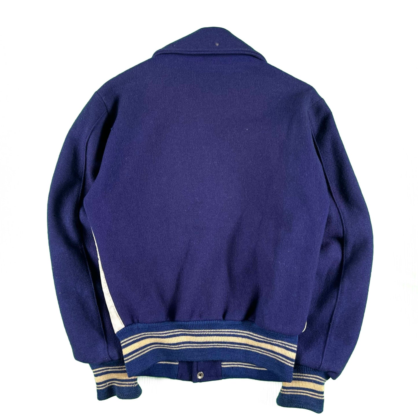 70s Leather Sided Blue Wool Varsity Jacket- S