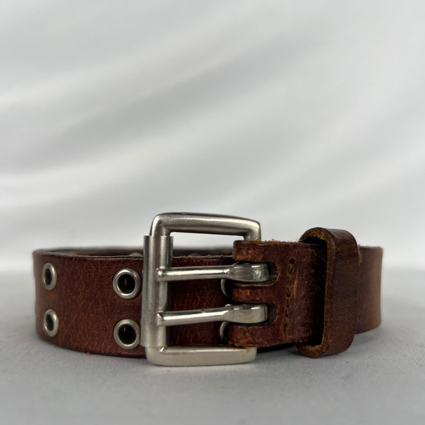 00s Thin Riveted Brown Leather Belt- 24"-28"