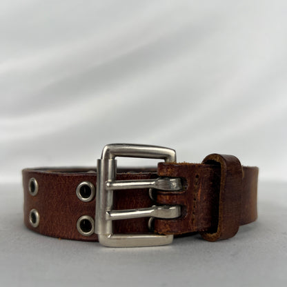 00s Thin Riveted Brown Leather Belt- 24"-28"