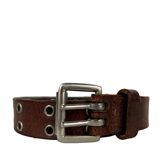 00s Thin Riveted Brown Leather Belt- 24"-28"