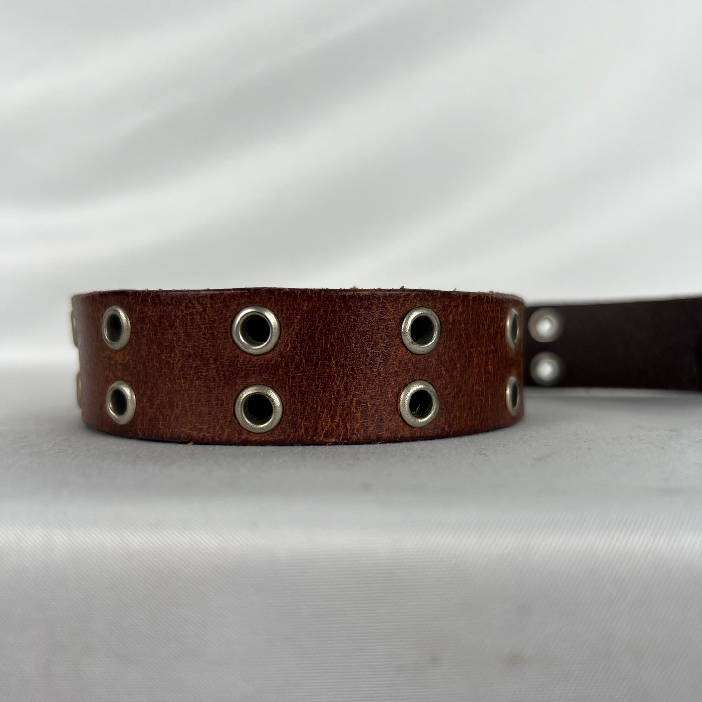 00s Thin Riveted Brown Leather Belt- 24"-28"