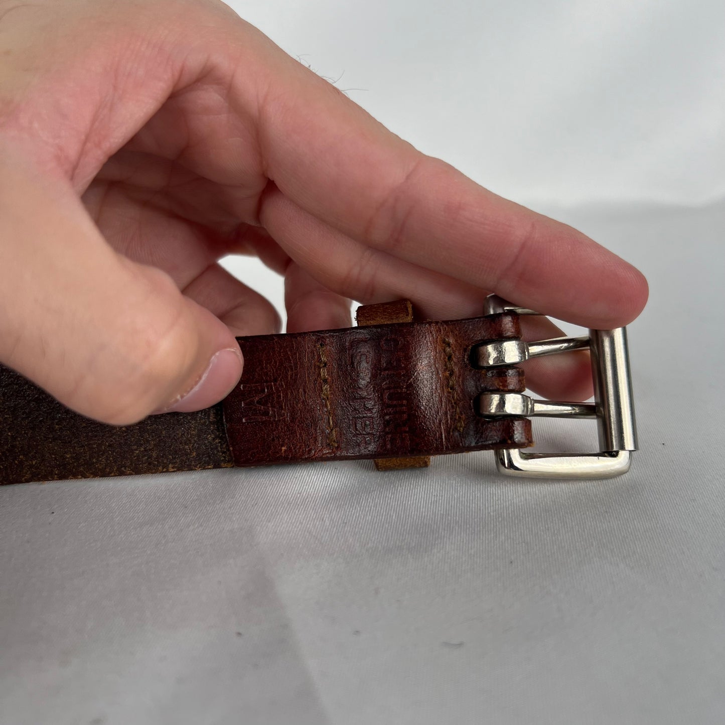 00s Thin Riveted Brown Leather Belt- 24"-28"