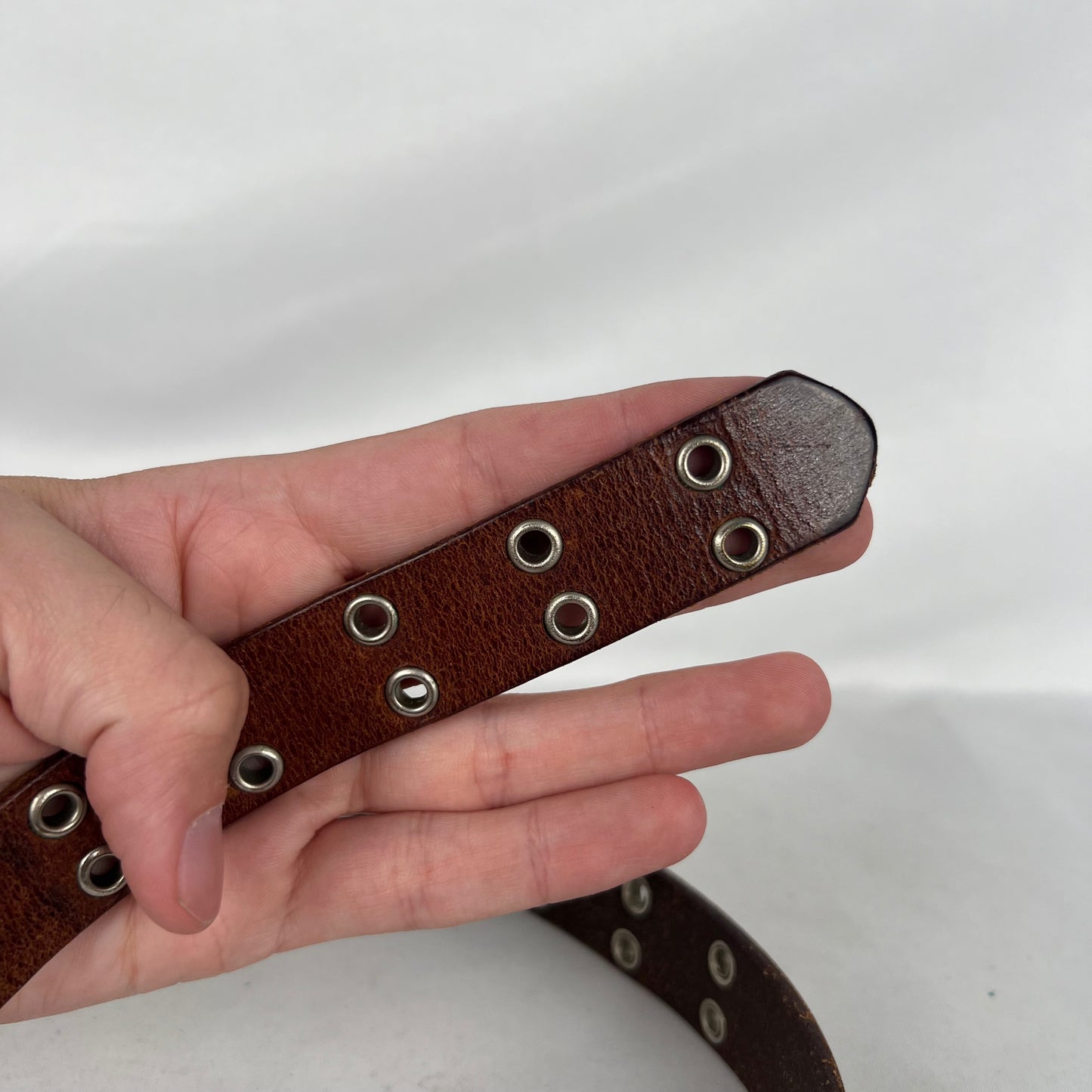 00s Thin Riveted Brown Leather Belt- 24"-28"