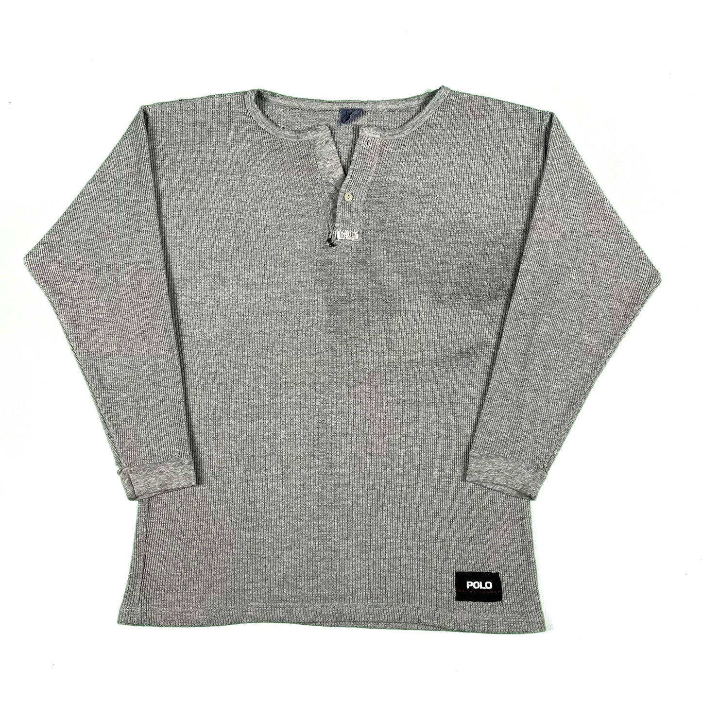 90s Distressed Grey Polo RL Henley Thermal- L