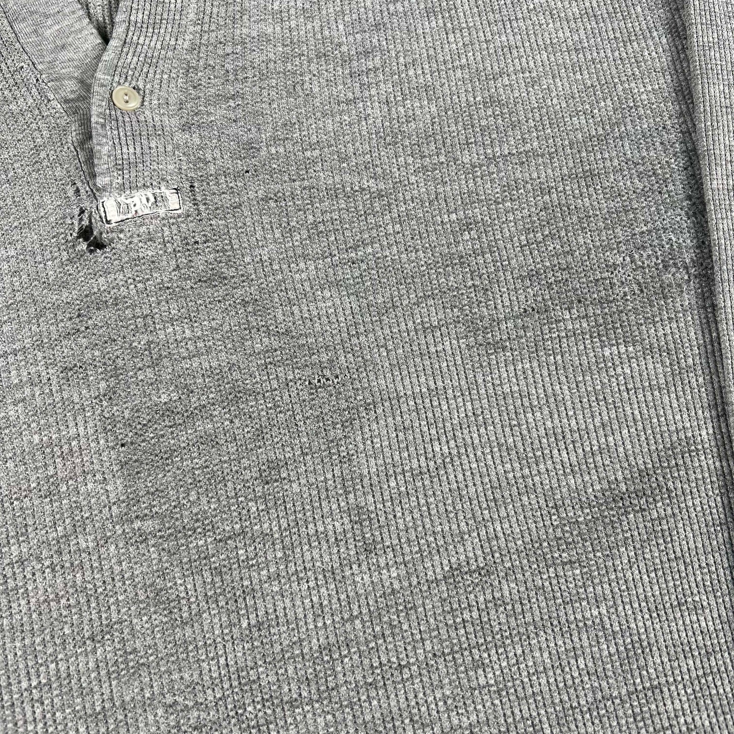 90s Distressed Grey Polo RL Henley Thermal- L