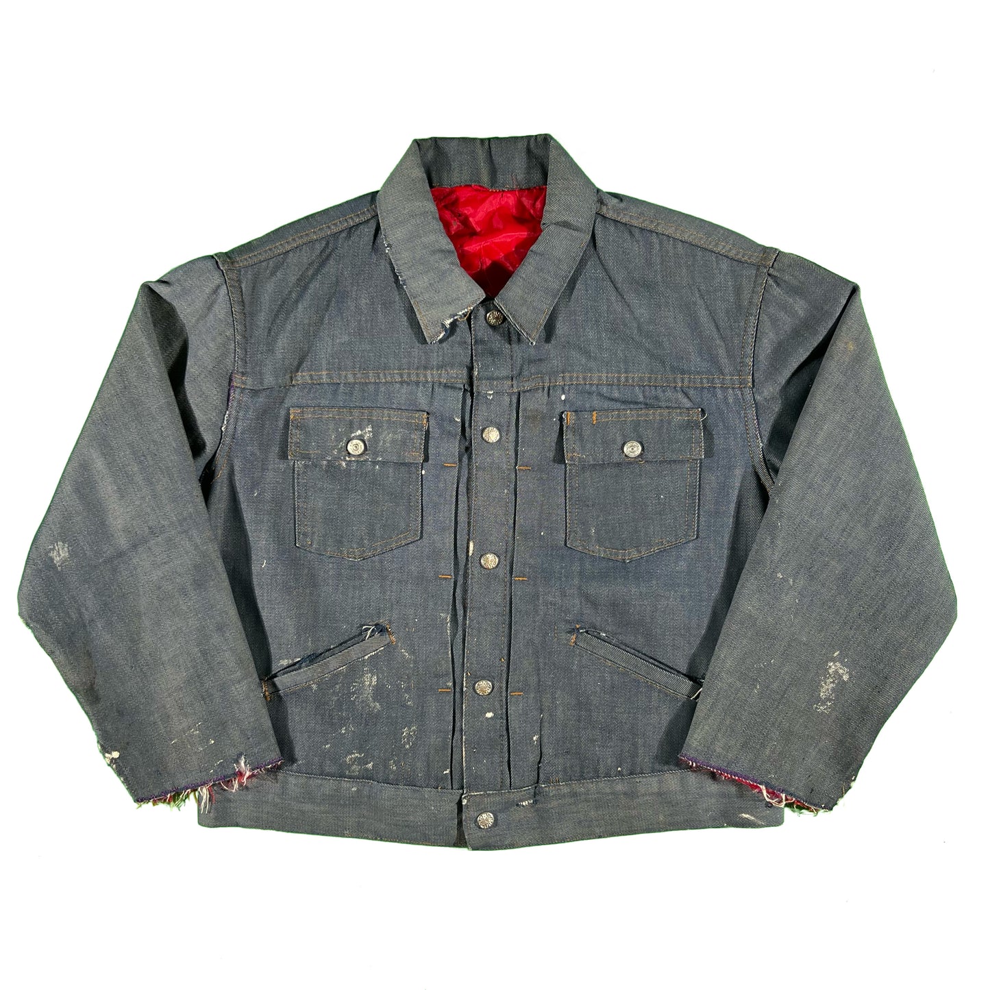 60s Thrashed Ranchcraft Quilt Lined Selvedge Denim Trucker Jacket- M