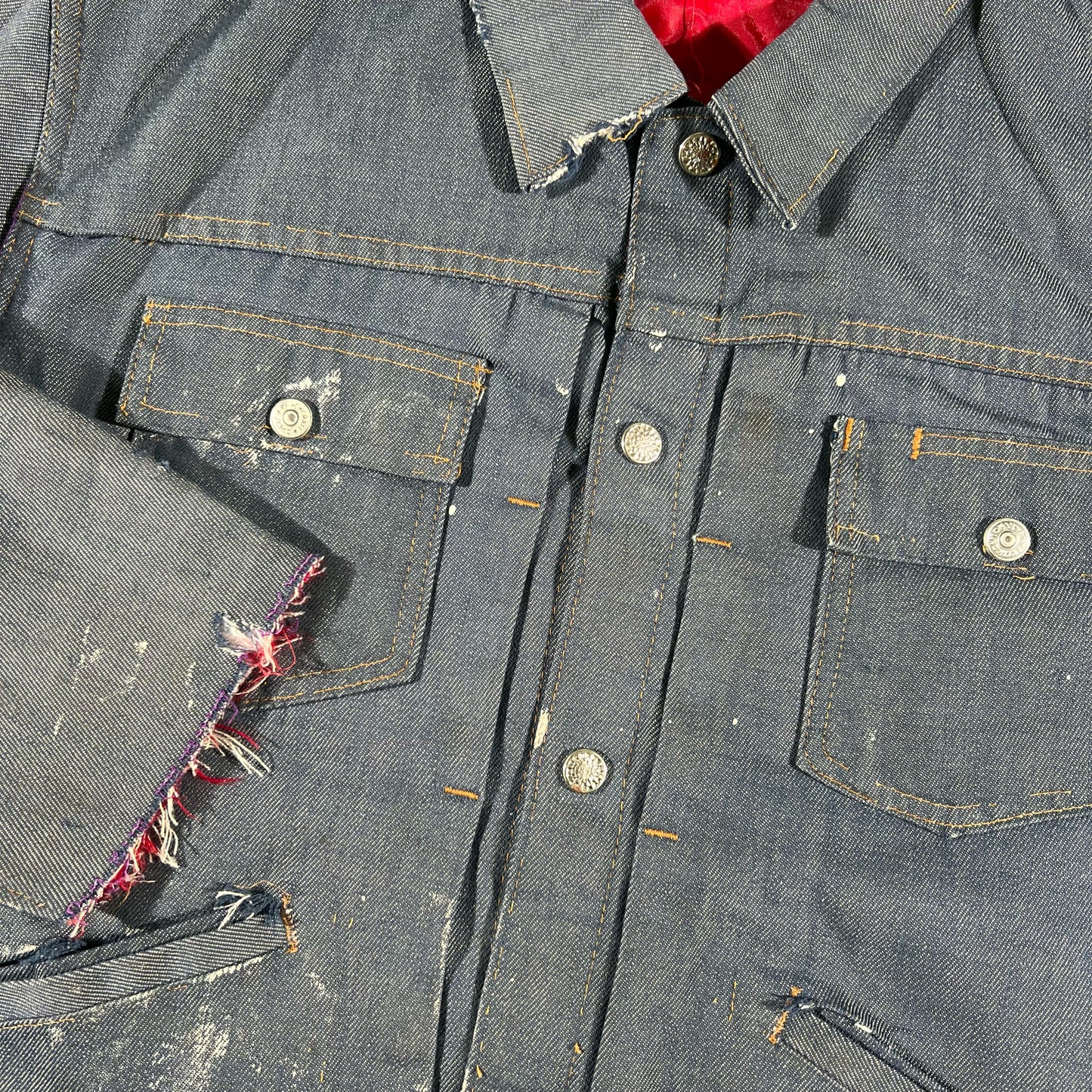 60s Thrashed Ranchcraft Quilt Lined Selvedge Denim Trucker Jacket- M