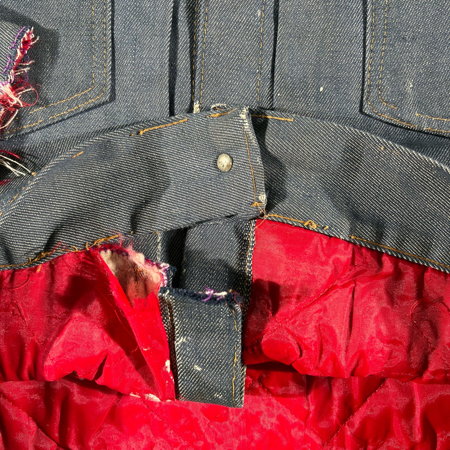 60s Thrashed Ranchcraft Quilt Lined Selvedge Denim Trucker Jacket- M