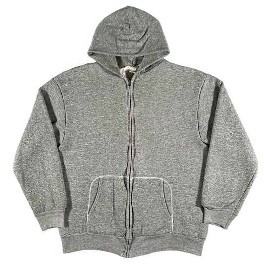 70s Waffle Lined Grey Zip Up Hoodie- L